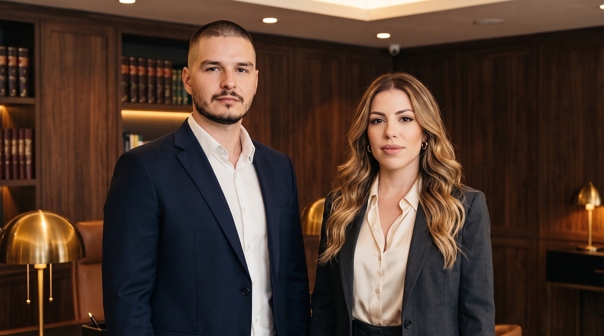 Leonardo Cortese Secaf e Anelise Ferreira Gravena no escritório.